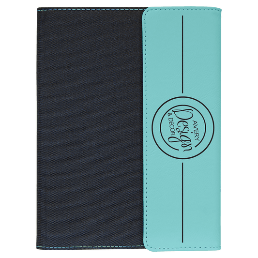 Teal Engravable Leatherette / Black Canvas Portfolio with Notepad - 7" x 9"