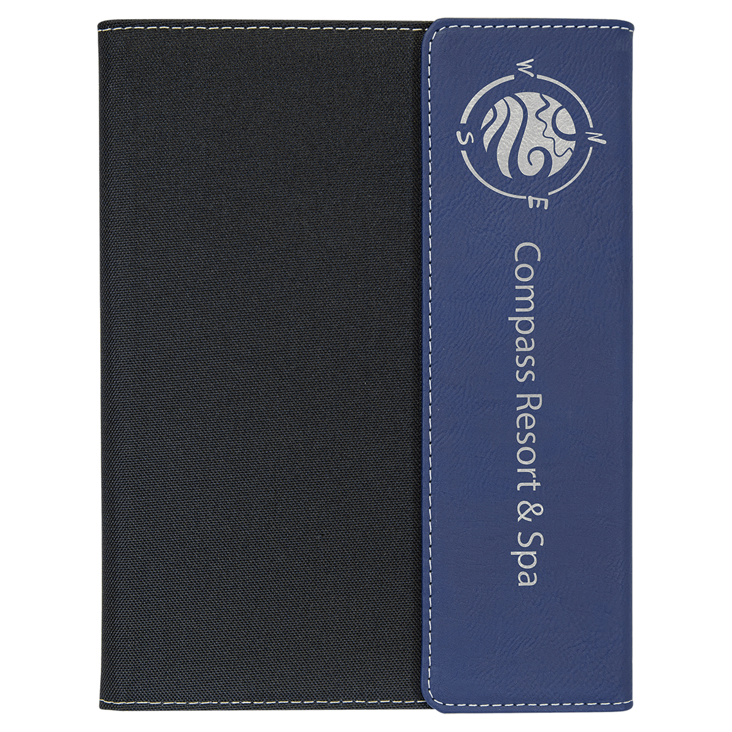 Blue/Silver Engravable Leatherette / Black Canvas Portfolio with Notepad - 7" x 9"