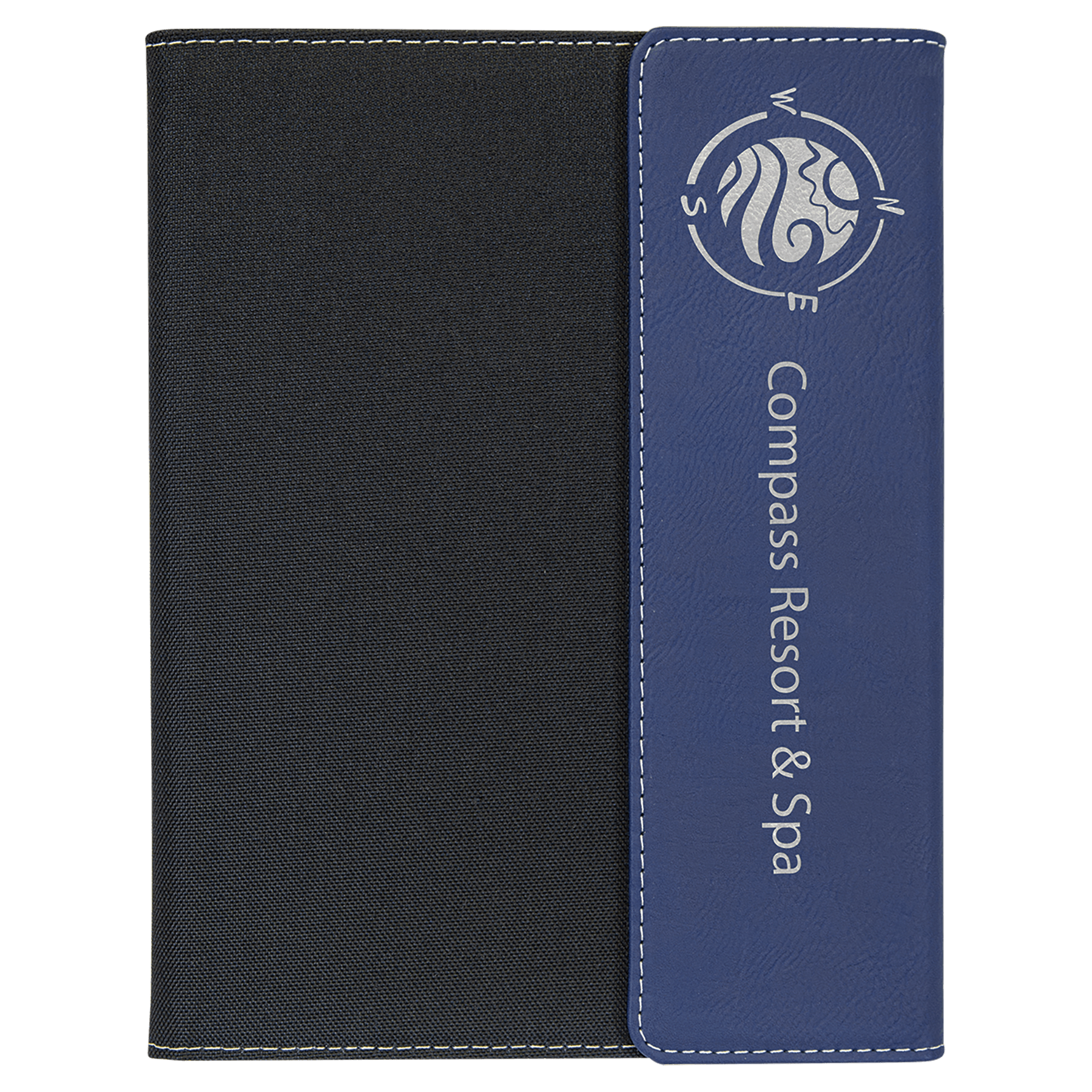 Blue/Silver Engravable Leatherette / Black Canvas Portfolio with Notepad - 7" x 9"