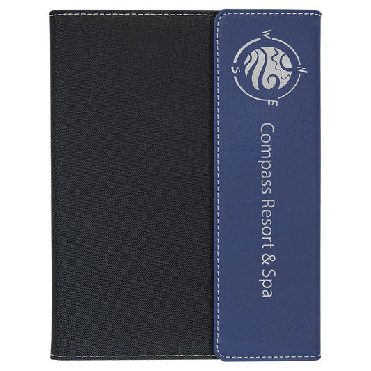 Blue/Silver Engravable Leatherette / Black Canvas Portfolio with Notepad - 7" x 9"