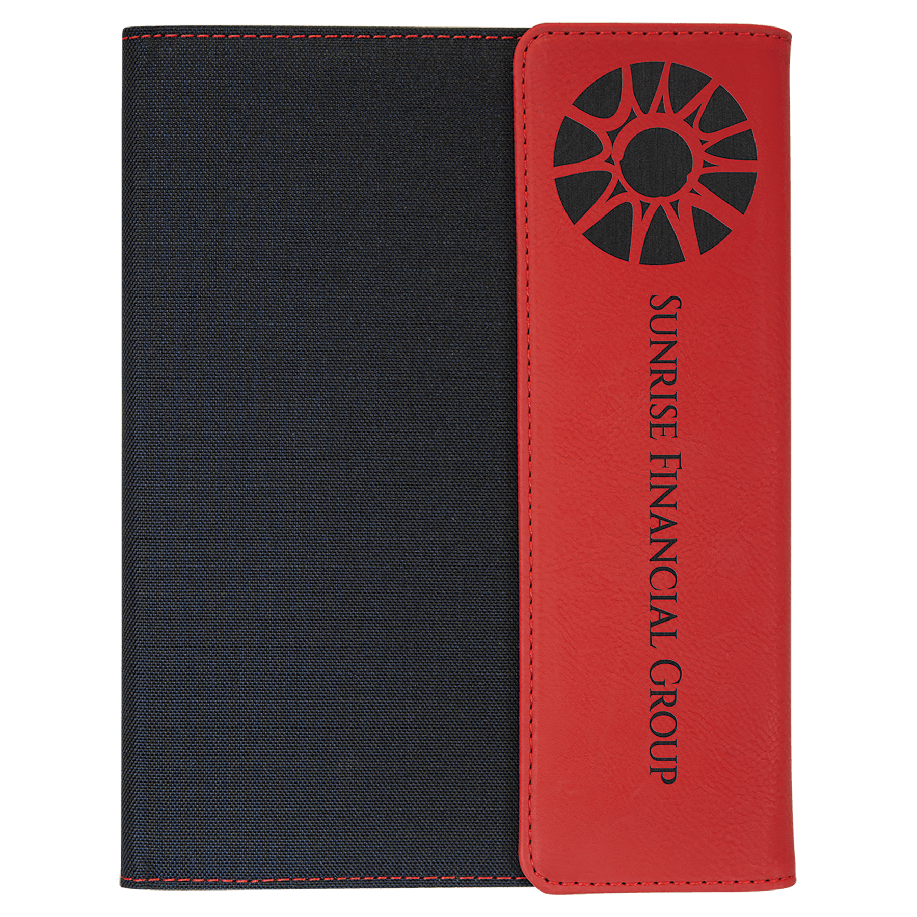 Red Engravable Leatherette / Black Canvas Portfolio with Notepad - 7" x 9"