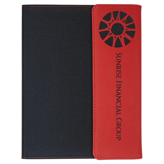 Red Engravable Leatherette / Black Canvas Portfolio with Notepad - 7" x 9"