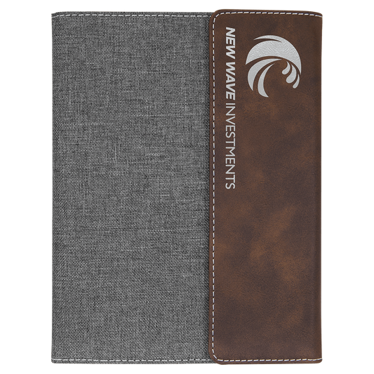 Rustic/Silver Leatherette / Gray Canvas Portfolio with Notepad - 7" x 9"