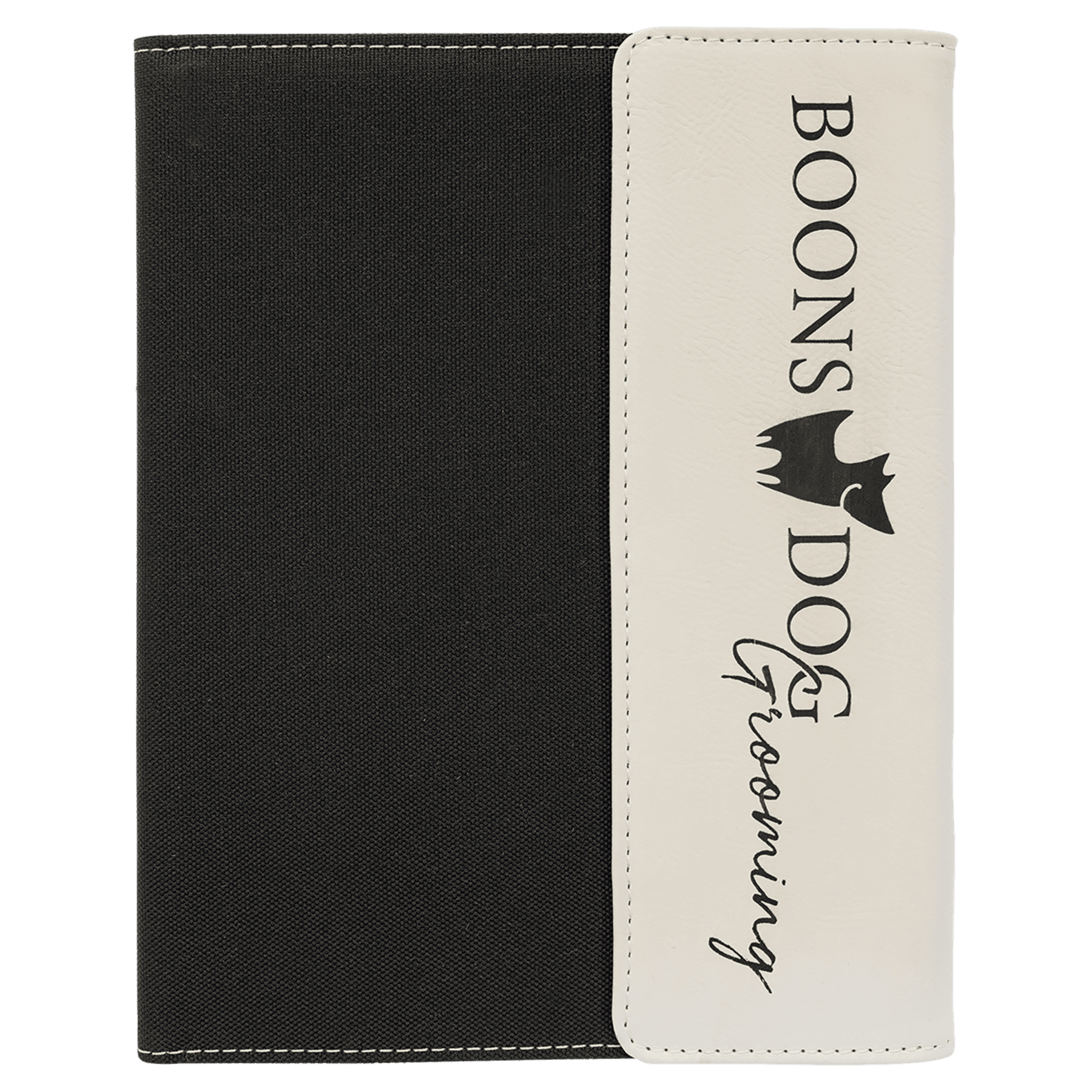 White Engravable Leatherette / Black Canvas Portfolio with Notepad - 7" x 9"
