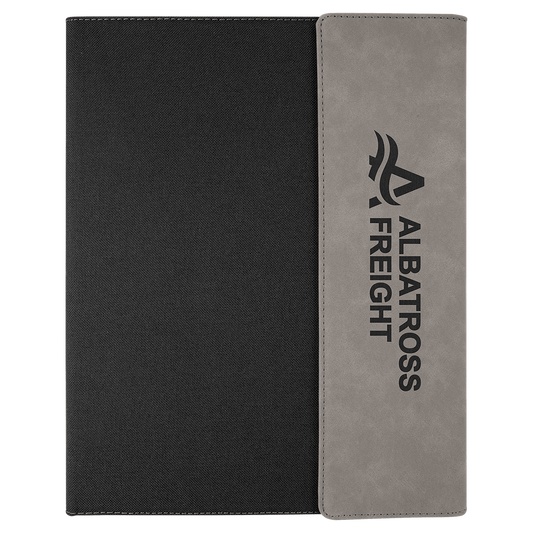 Gray Engravable Leatherette / Black Canvas Portfolio w / Notepad - 9 1/2" x 12"