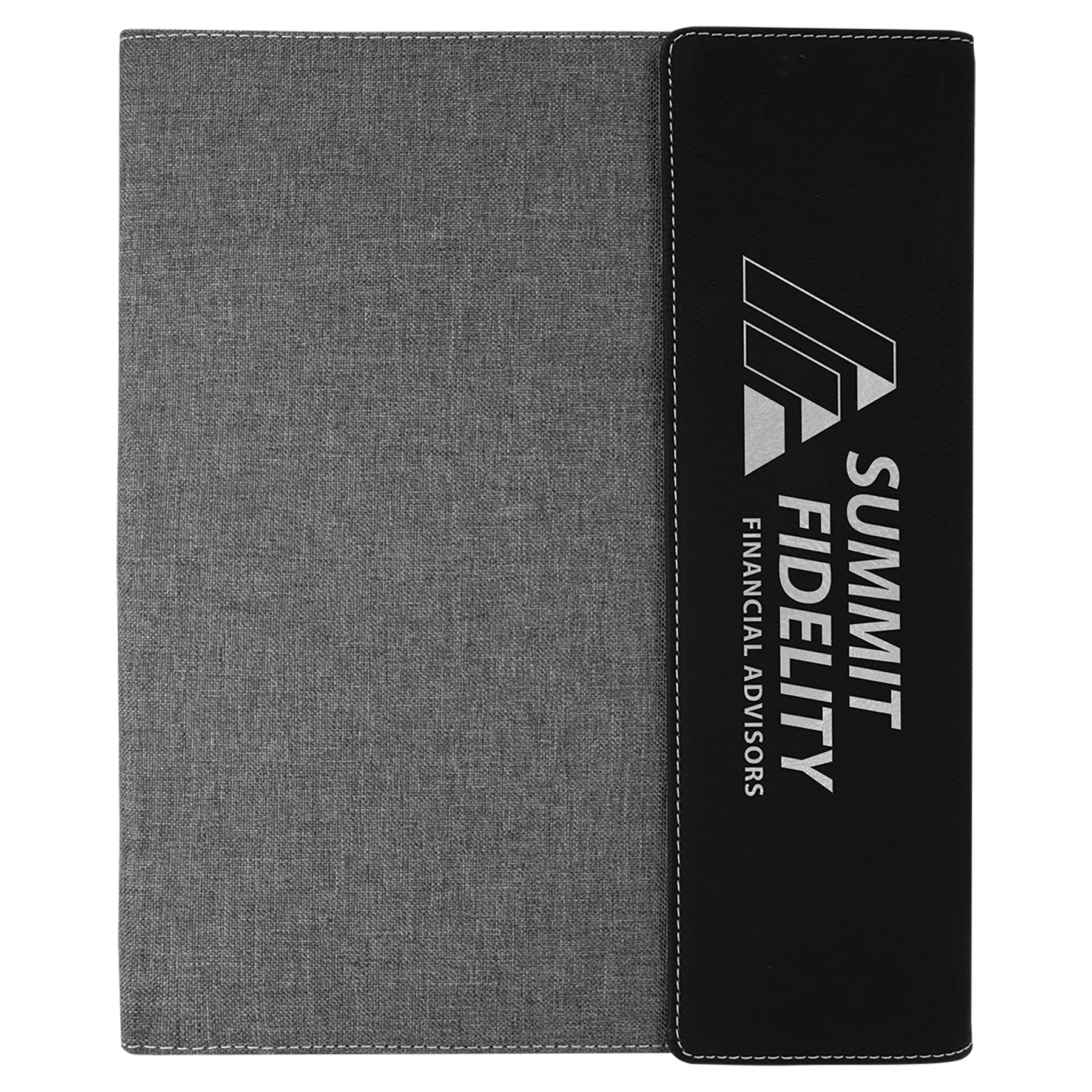 9 1/2"x12" Black/Silver Engravable Leatherette / Gray Canvas Portfolio w/Notepad