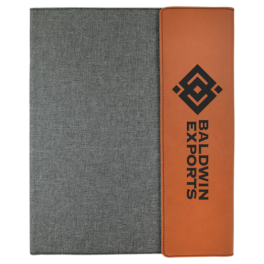 Rawhide Engravable Leatherette / Gray Canvas Portfolio with Notepad - 9 1/2" x 12"