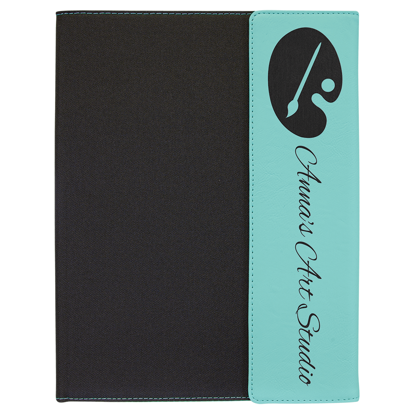 9 1/2"x12" Teal Engravable Leatherette / Black Canvas Portfolio with Notepad
