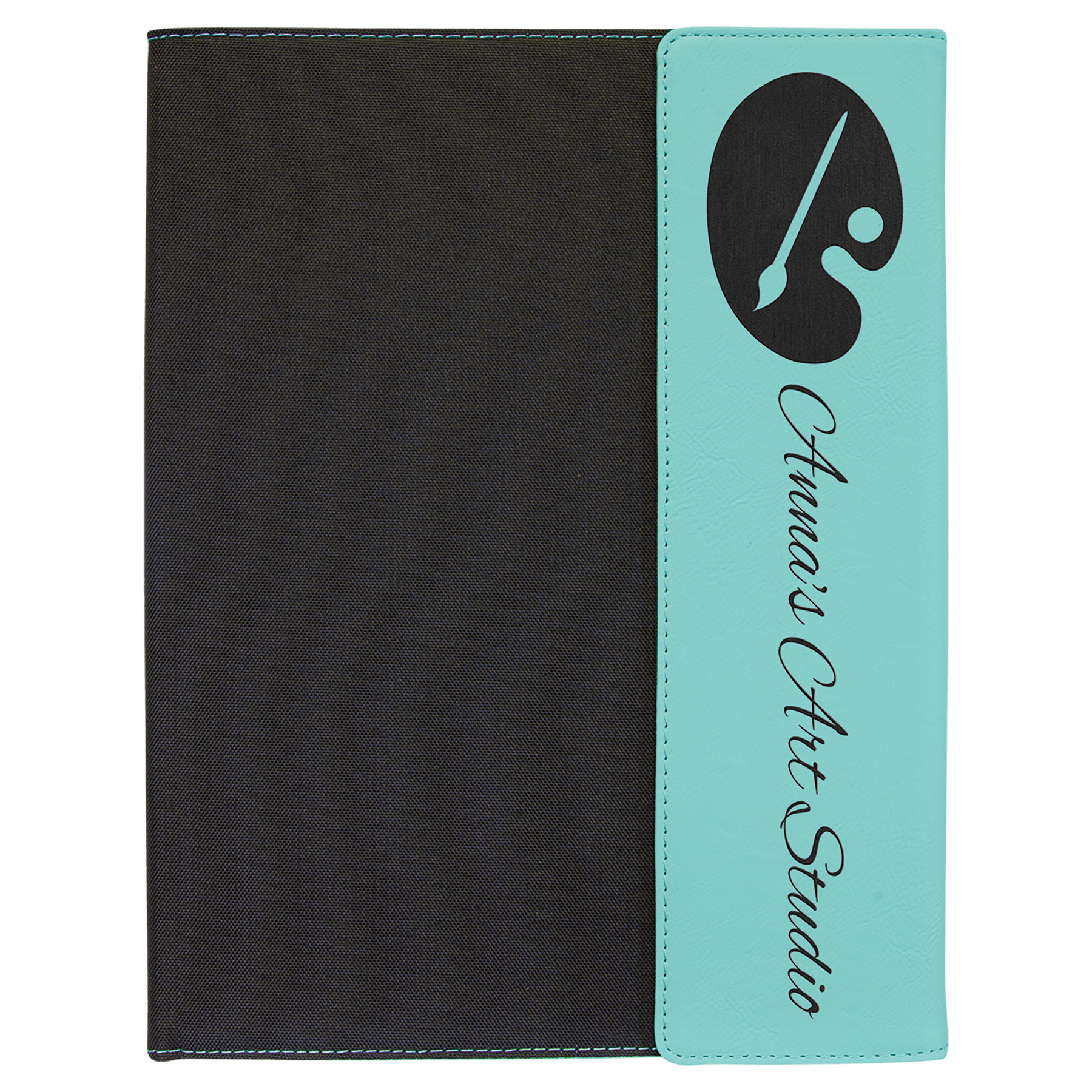 9 1/2"x12" Teal Engravable Leatherette / Black Canvas Portfolio with Notepad