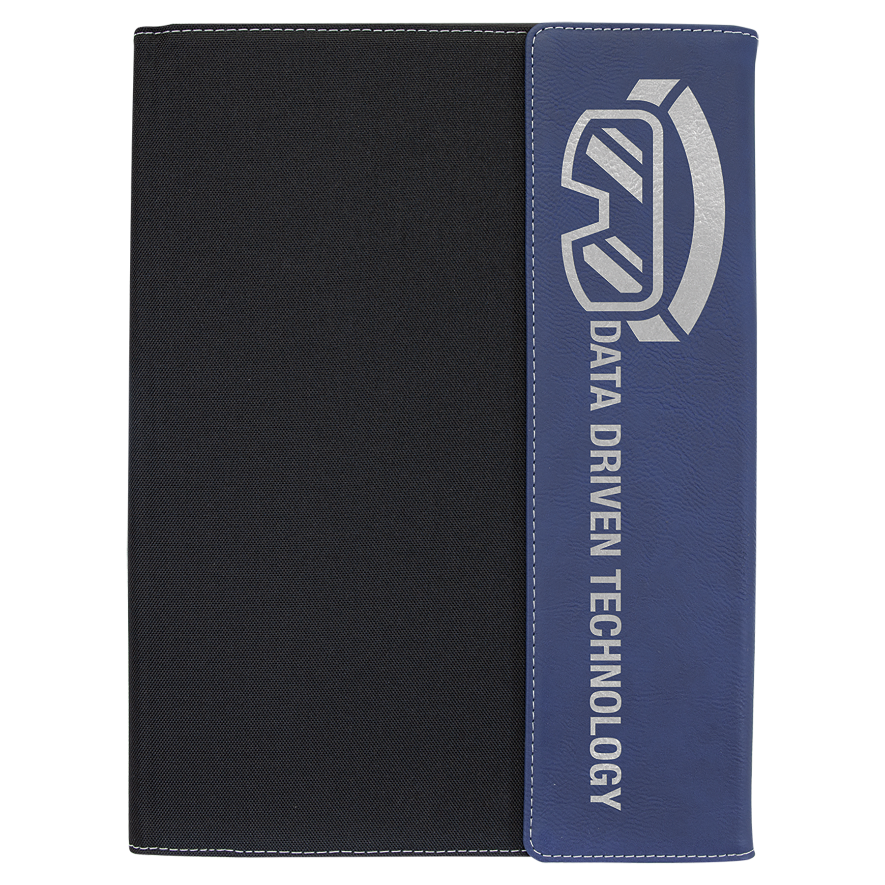9 1/2"x12" Blue/Silver Engravable Leatherette / Black Canvas Portfolio w/Notepad