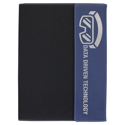9 1/2"x12" Blue/Silver Engravable Leatherette / Black Canvas Portfolio w/Notepad