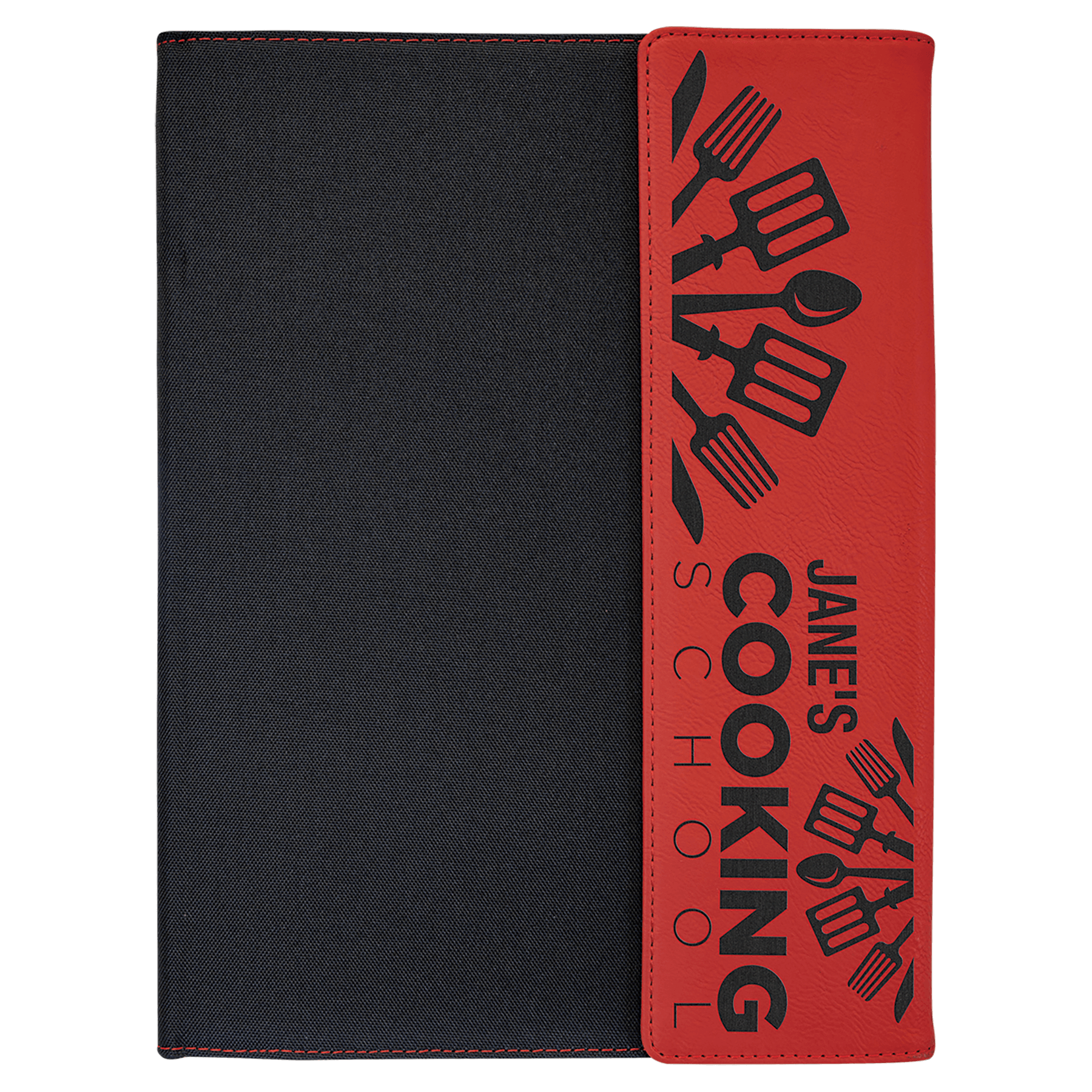 Red Engravable Leatherette / Black Canvas Portfolio with Notepad - 9 1/2" x 12"
