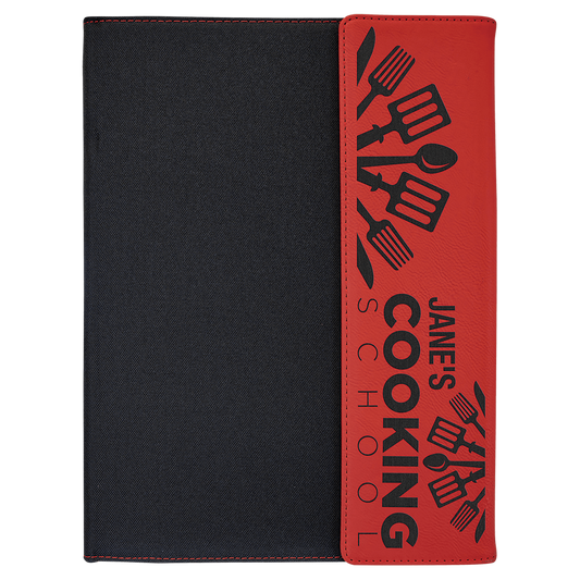 Red Engravable Leatherette / Black Canvas Portfolio with Notepad - 9 1/2" x 12"