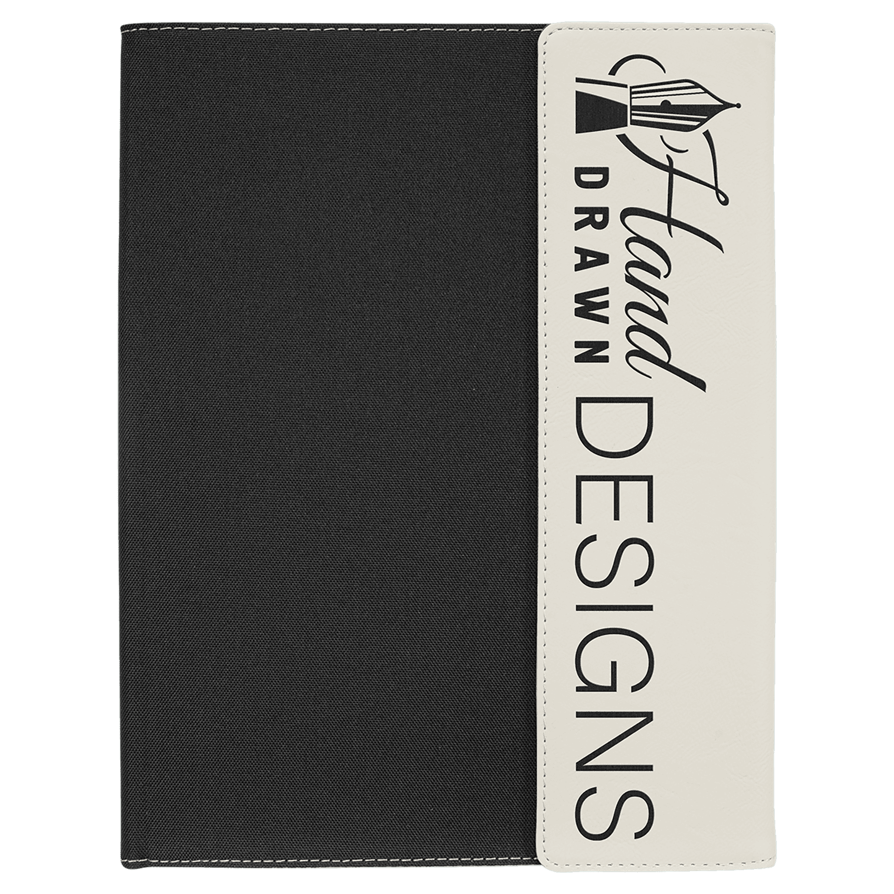 White Engravable Leatherette / Black Canvas Portfolio with Note Pad - 9 1/2" x 12"