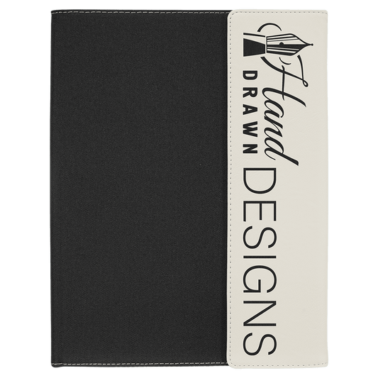 White Engravable Leatherette / Black Canvas Portfolio with Note Pad - 9 1/2" x 12"