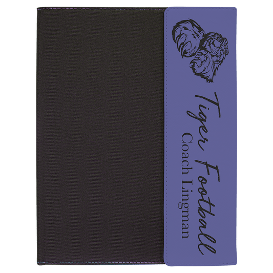 Purple Engravable Leatherette / Black Canvas Portfolio with Note Pad - 9 1/2" x 12"