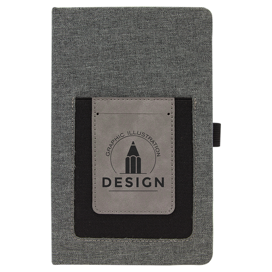 Gray w/Gray Engravable Leatherette Journal with Cell/Card Slot - 5 1/4" x 8 1/4"