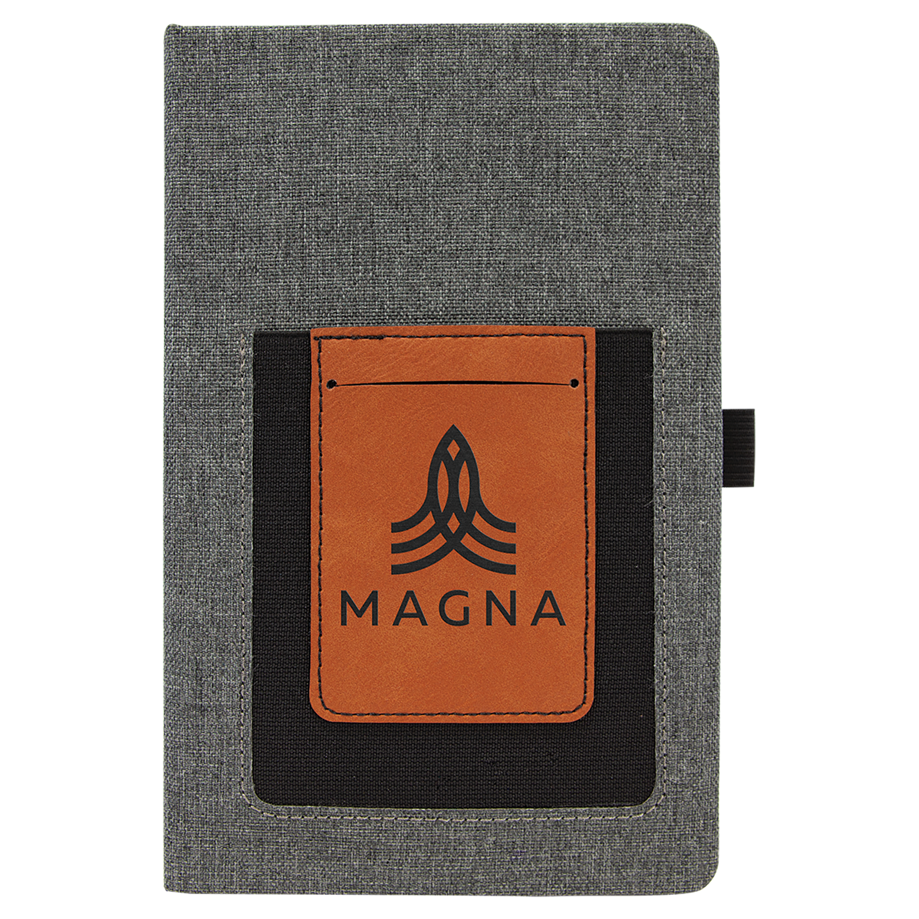 Gray w/Rawhide Engravable Leatherette Journal with Cell/Card Slot - 5 1/4" x 8 1/4"