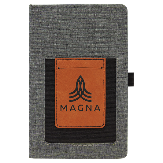 Gray w/Rawhide Engravable Leatherette Journal with Cell/Card Slot - 5 1/4" x 8 1/4"