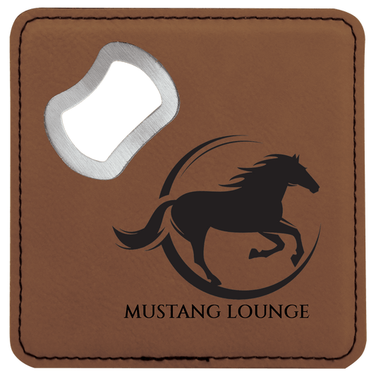 Square Dark Brown Engravable Leatherette Bottle Opener Coaster - 4" x 4"