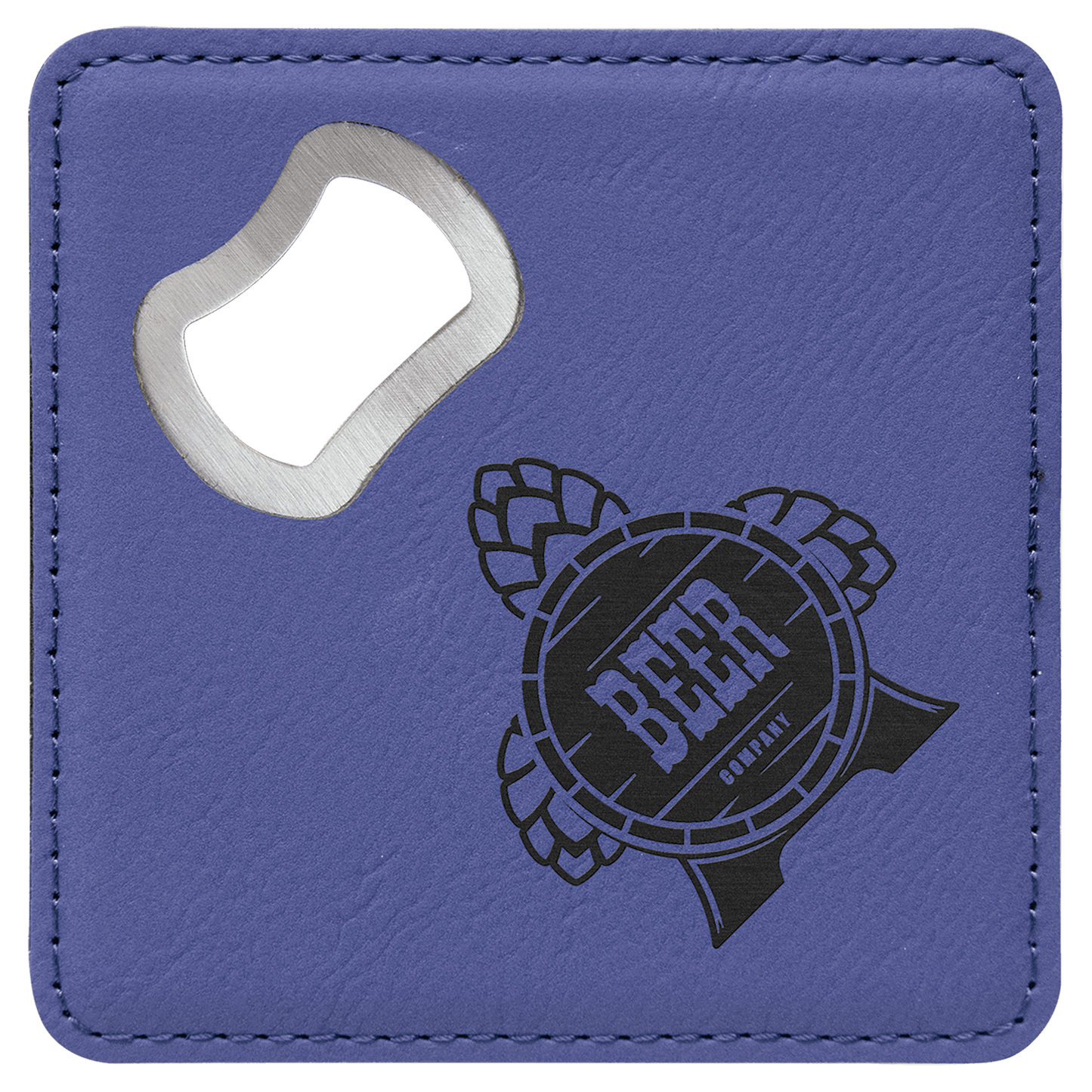 Square Purple Engravable Leatherette Bottle Opener Coaster - 4" x 4"