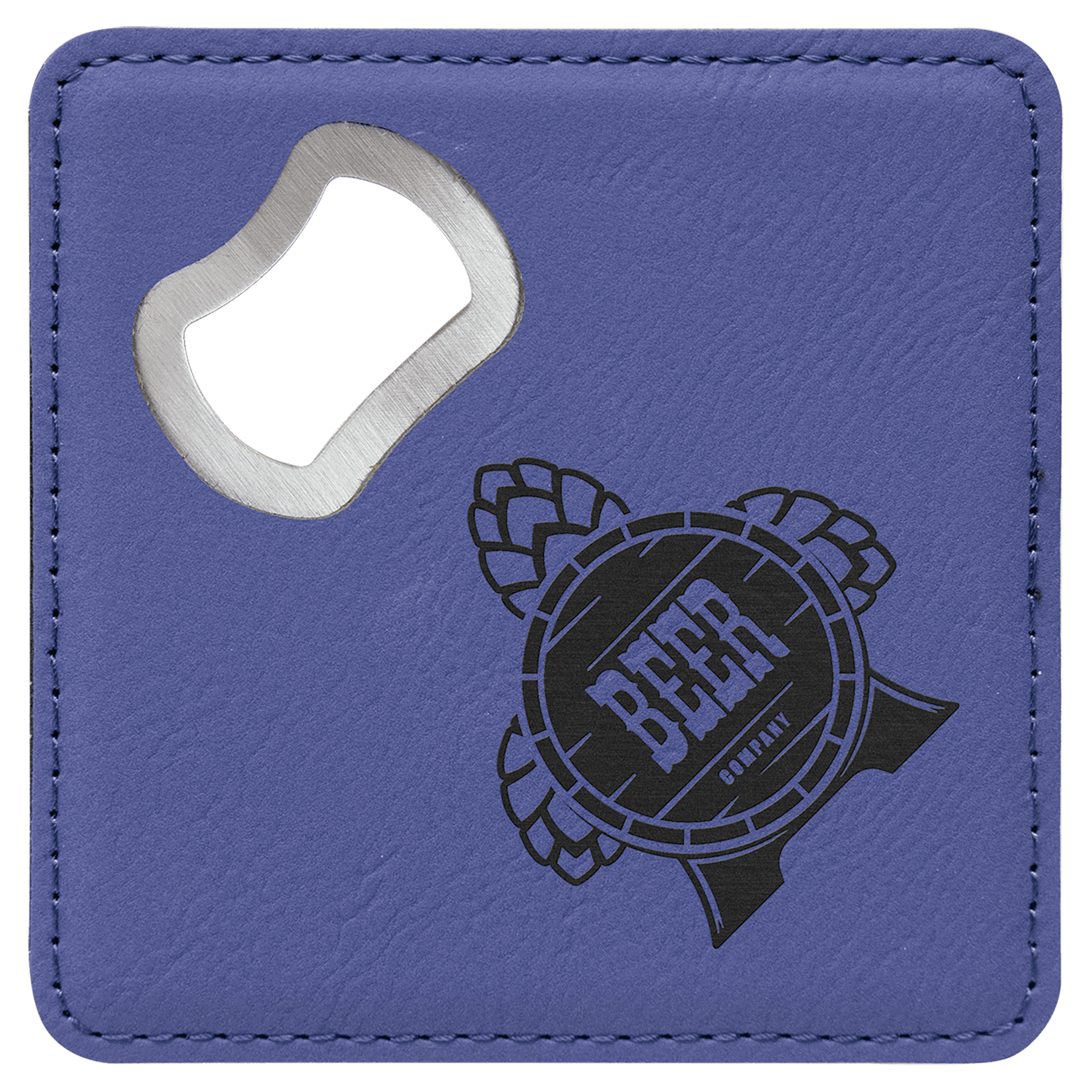Square Purple Engravable Leatherette Bottle Opener Coaster - 4" x 4"