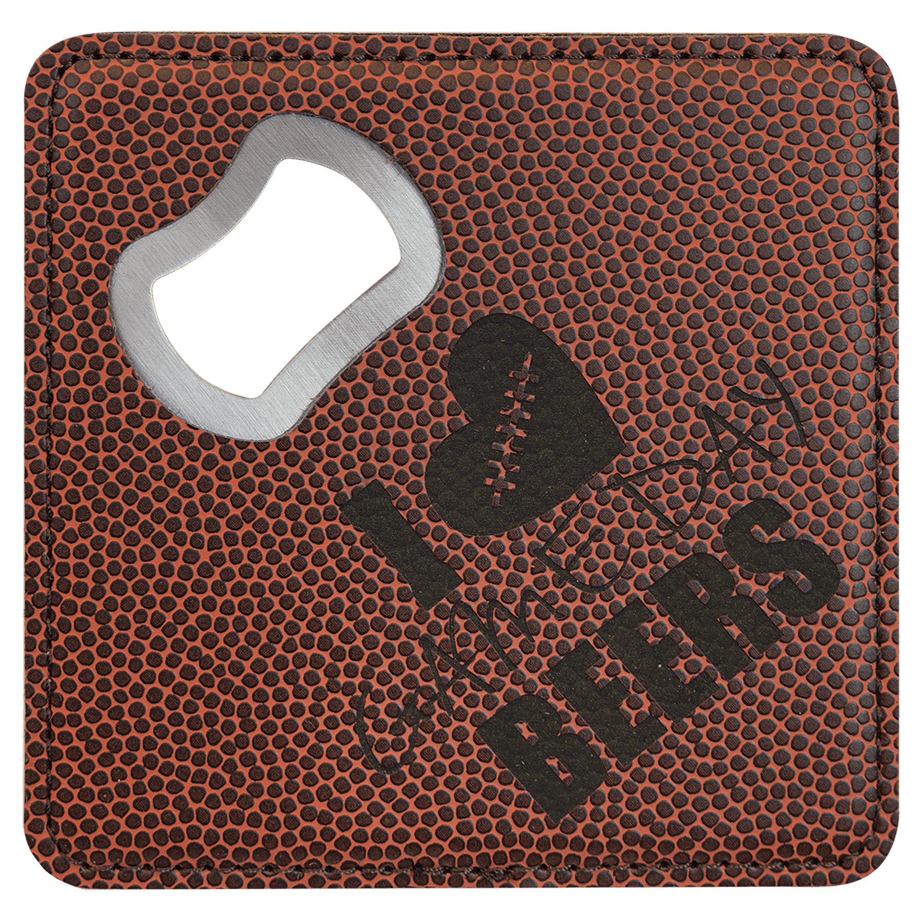 Square Football Engravable Leatherette Bottle Opener Coaster - 4" x 4"