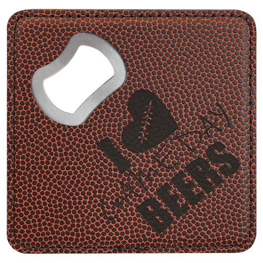 Square Football Engravable Leatherette Bottle Opener Coaster - 4" x 4"