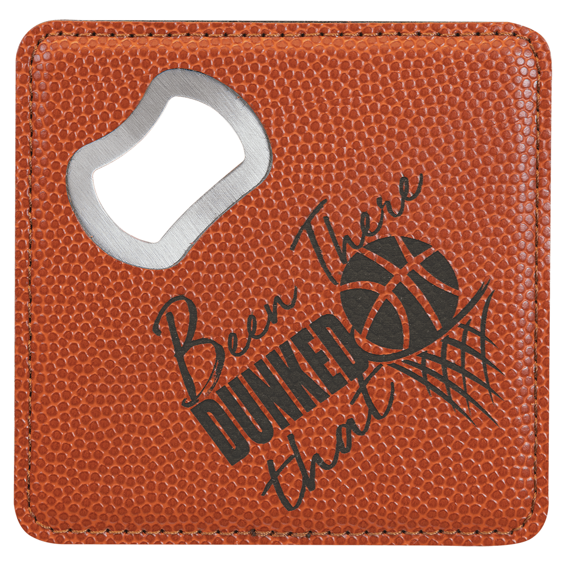 Square Basketball Engravable Leatherette Bottle Opener Coaster - 4" x 4"