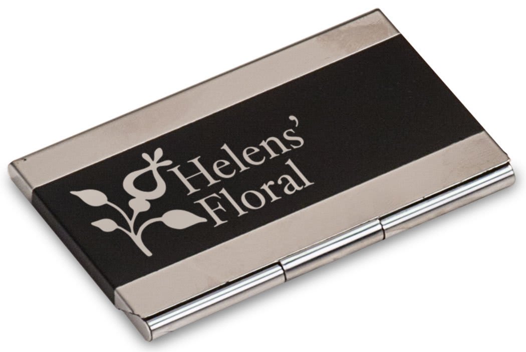 Black Engravable Business Card Holder - 3 3/4" x 2 1/2"