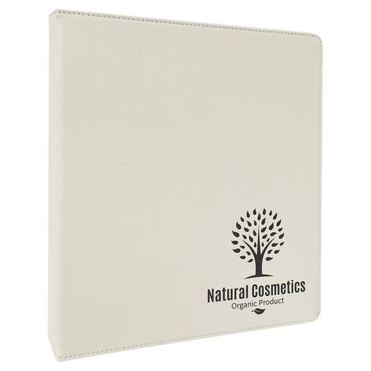 White Engravable Leatherette 3 Ring Binder with 1" Slant DRings - 10 1/2" x 11 1/2"