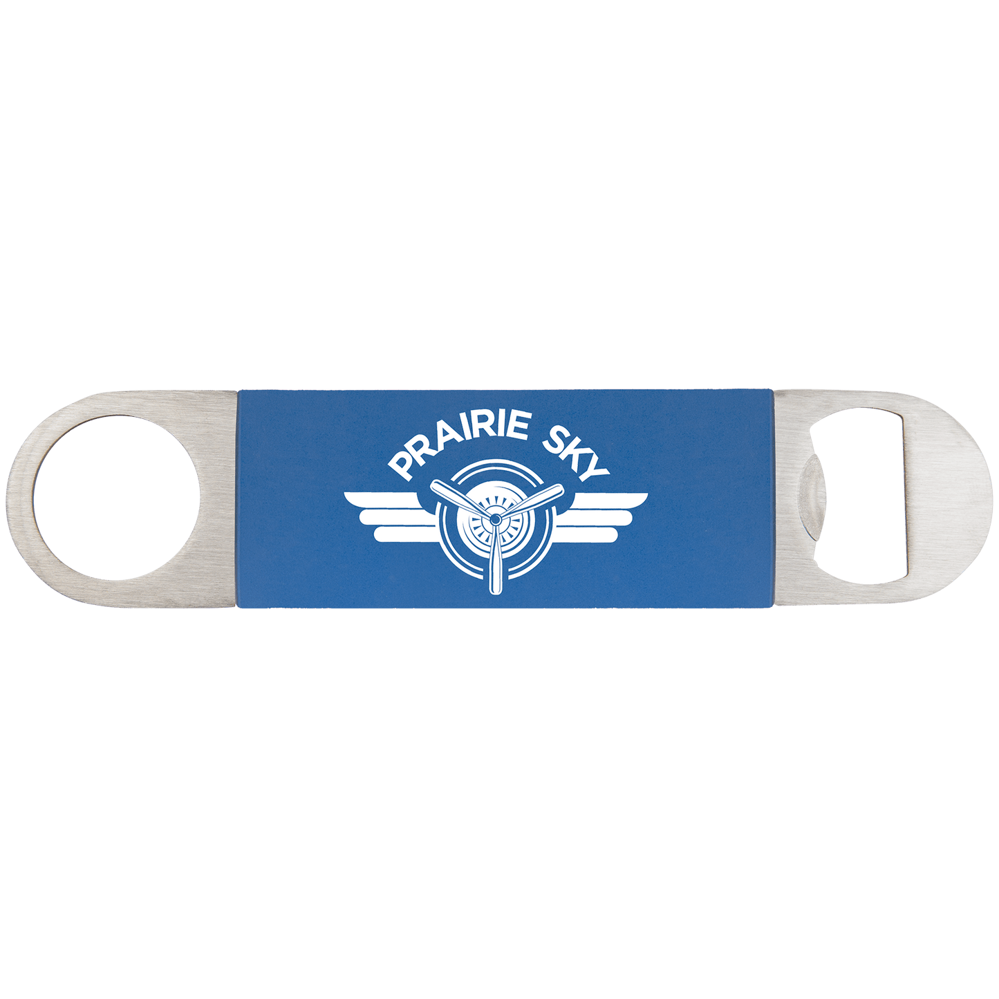 Blue/White Bottle Opener with Silicone Grip - 1 1/2" x 7"