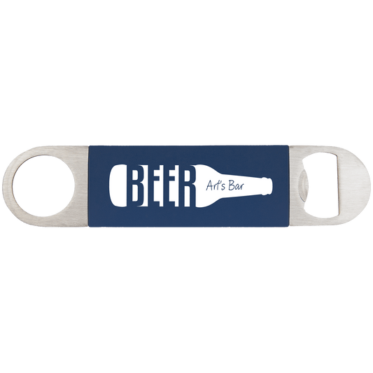 1 1/2" x 7" Navy Blue/White Bottle Opener with Silicone Grip