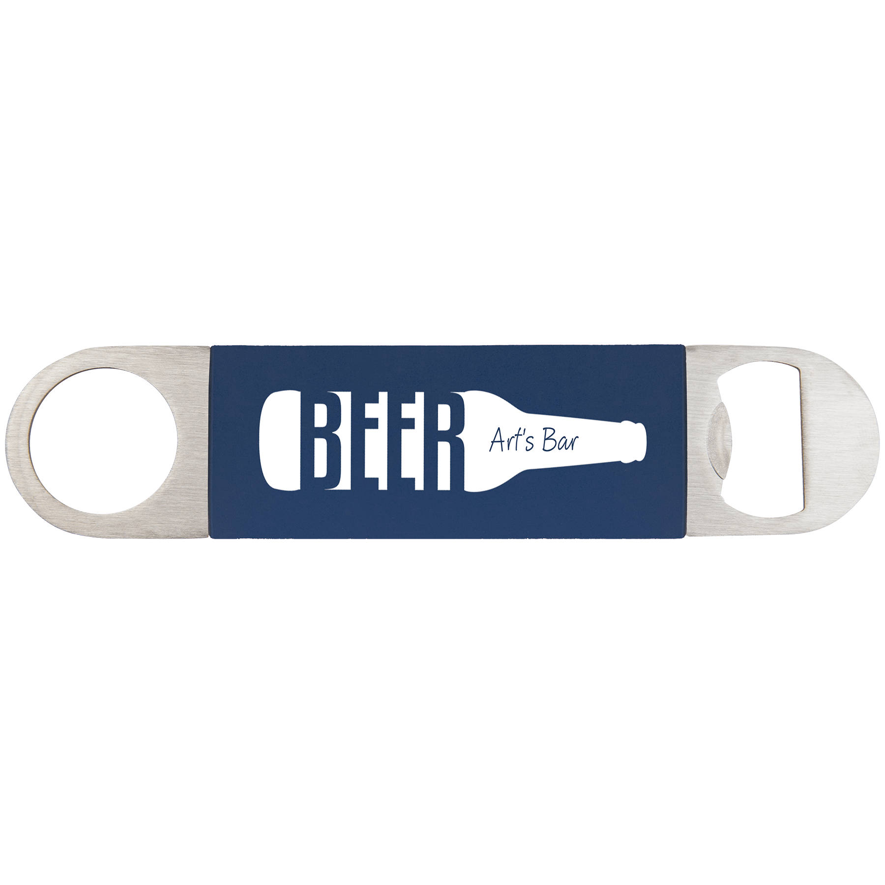 Navy Blue/White Bottle Opener with Silicone Grip - 1 1/2" x 7"