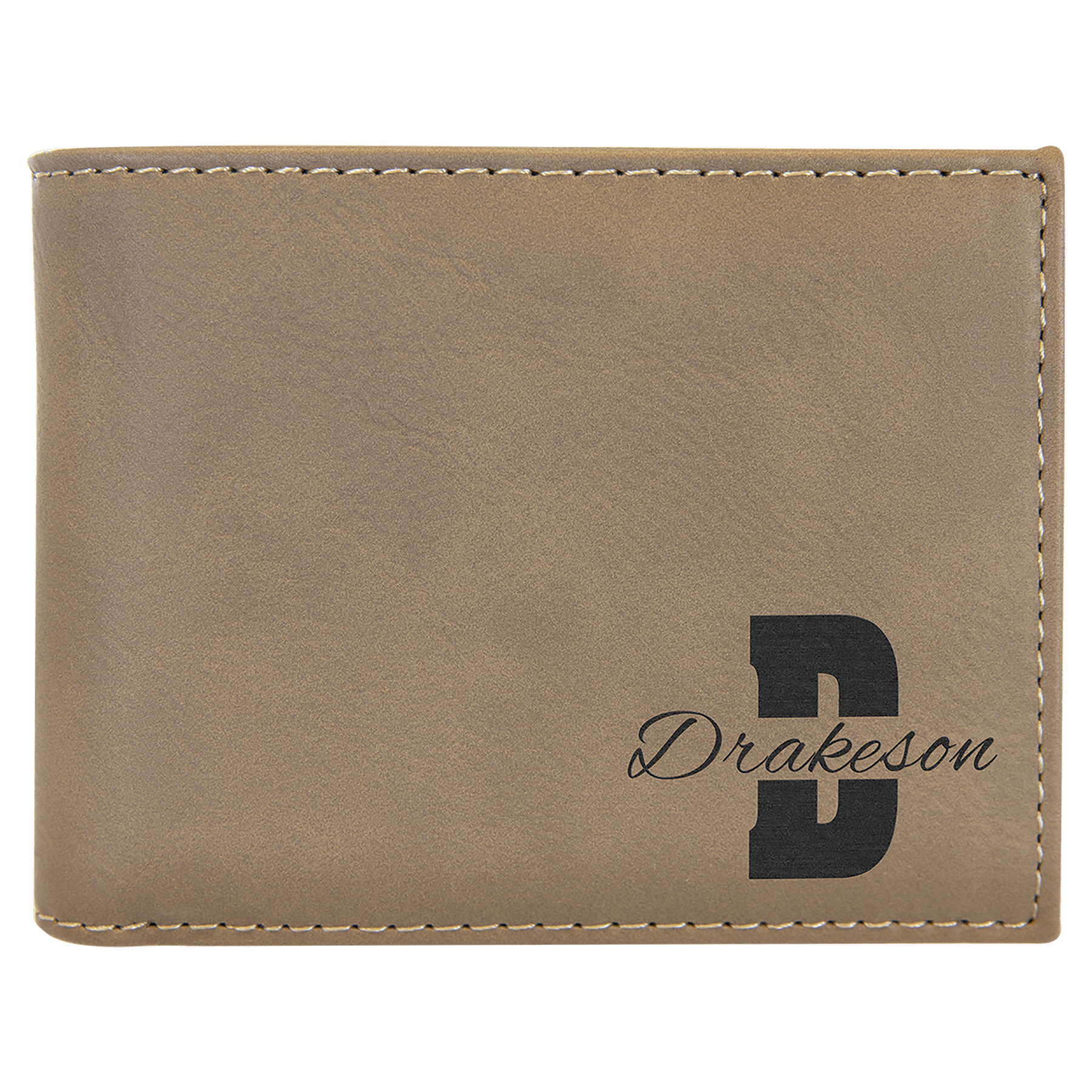 Light Brown Engravable Leatherette Bi-Fold Wallet w/Flip ID Display
