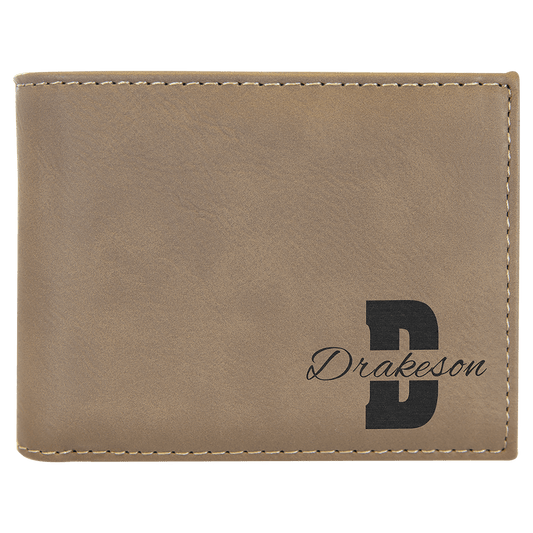Light Brown Engravable Leatherette Bi-Fold Wallet w/Flip ID Display