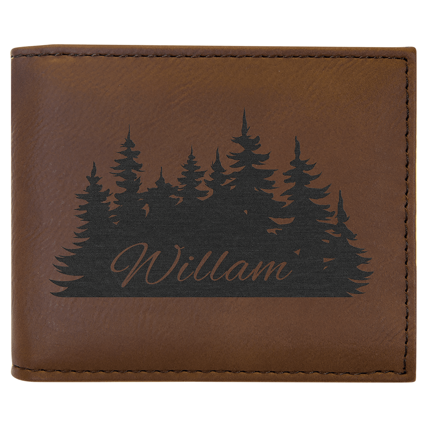 Dark Brown Engravable Leatherette Bi-Fold Wallet w/Flip ID Display