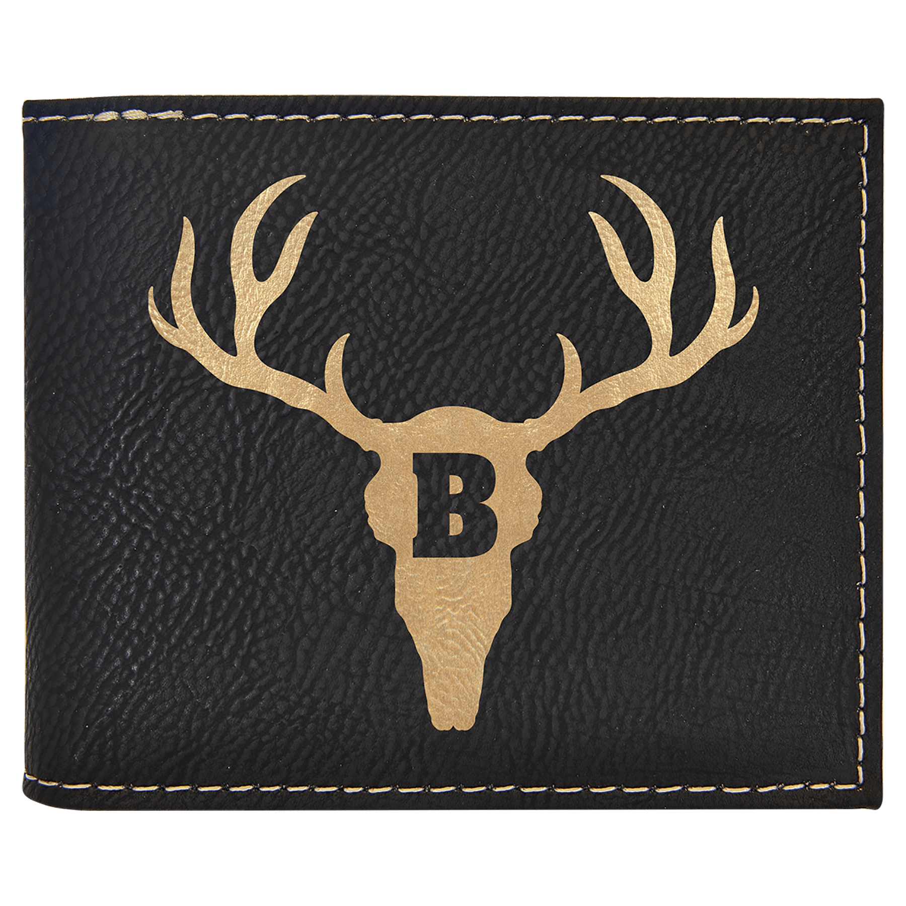 Black/Gold Engravable Leatherette Bi-Fold Wallet w/Flip ID Display