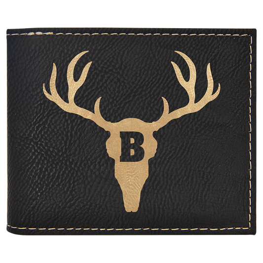 Black/Gold Laserable Leatherette Bi-Fold Wallet w/Flip ID Display