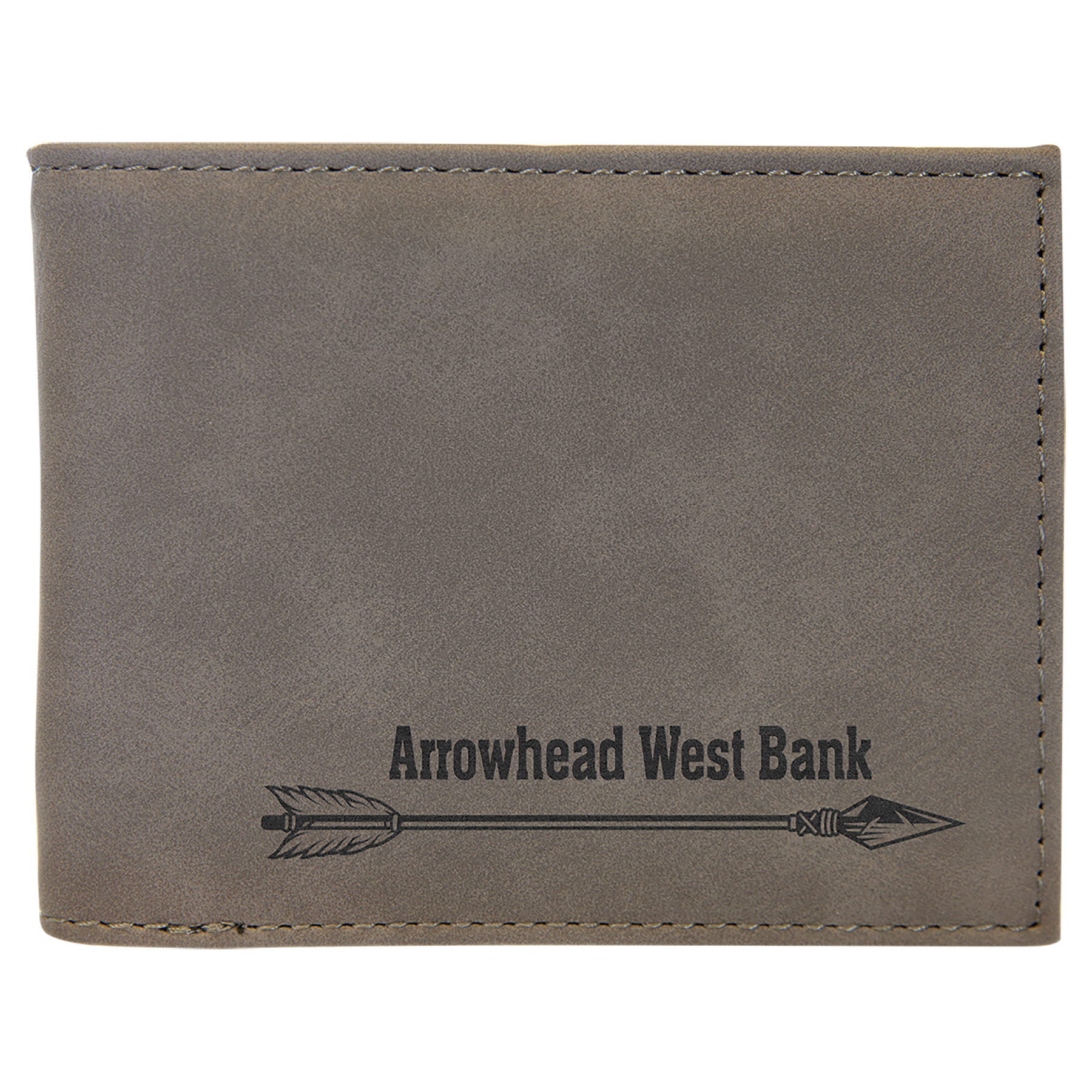 Gray Laserable Leatherette Bi-Fold Wallet w/Flip ID Display