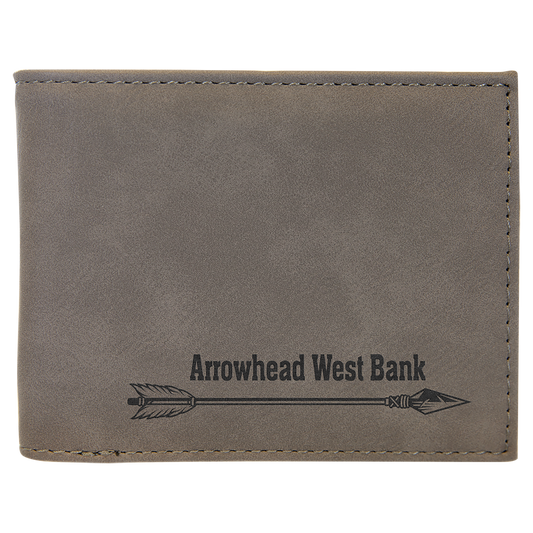 Gray Laserable Leatherette Bi-Fold Wallet w/Flip ID Display