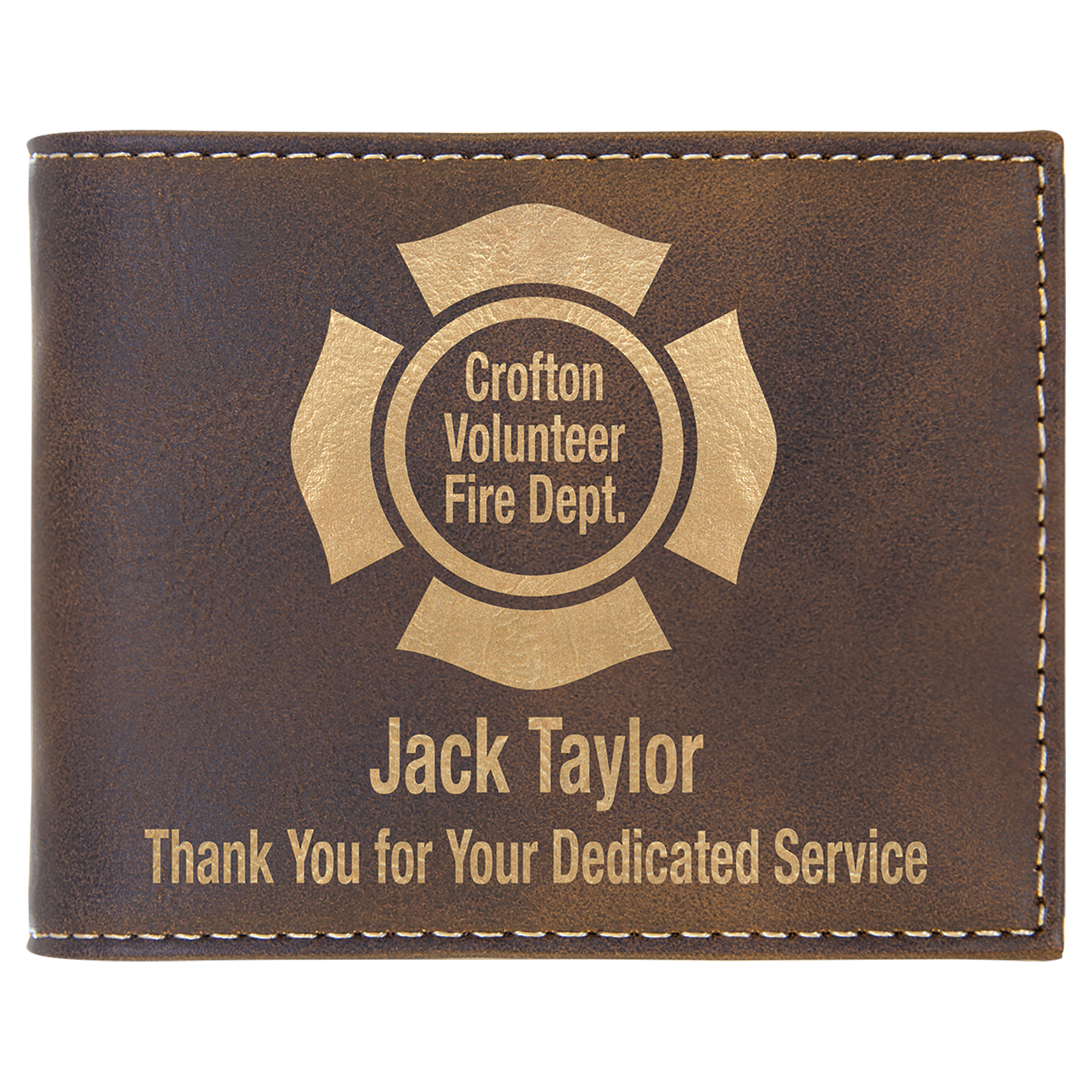 Rustic/Gold Engravable Leatherette Bi-Fold Wallet w/Flip ID Display