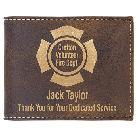 Rustic/Gold Engravable Leatherette Bi-Fold Wallet w/Flip ID Display