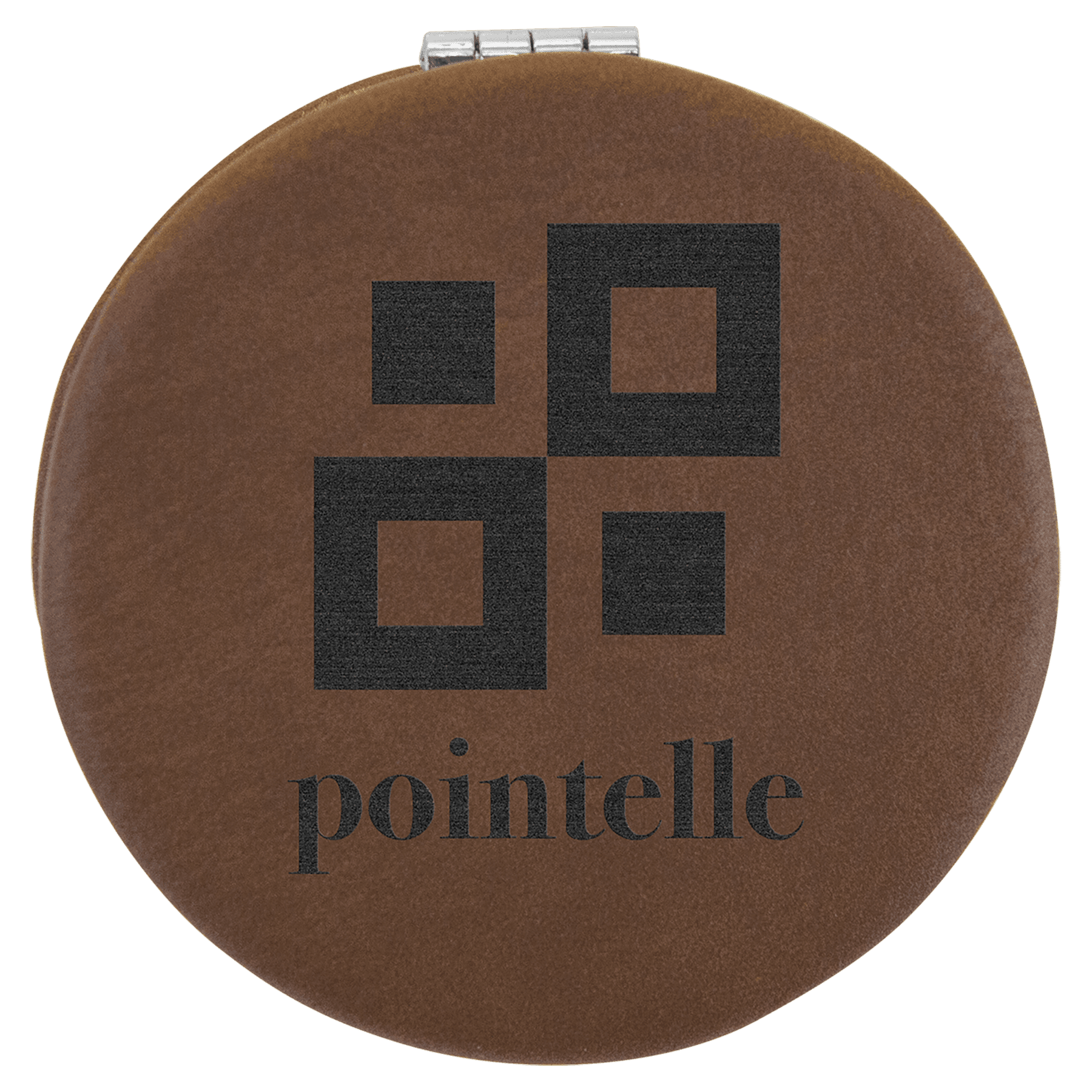 Dark Brown Engravable Leatherette Compact Mirror - 2 1/2"