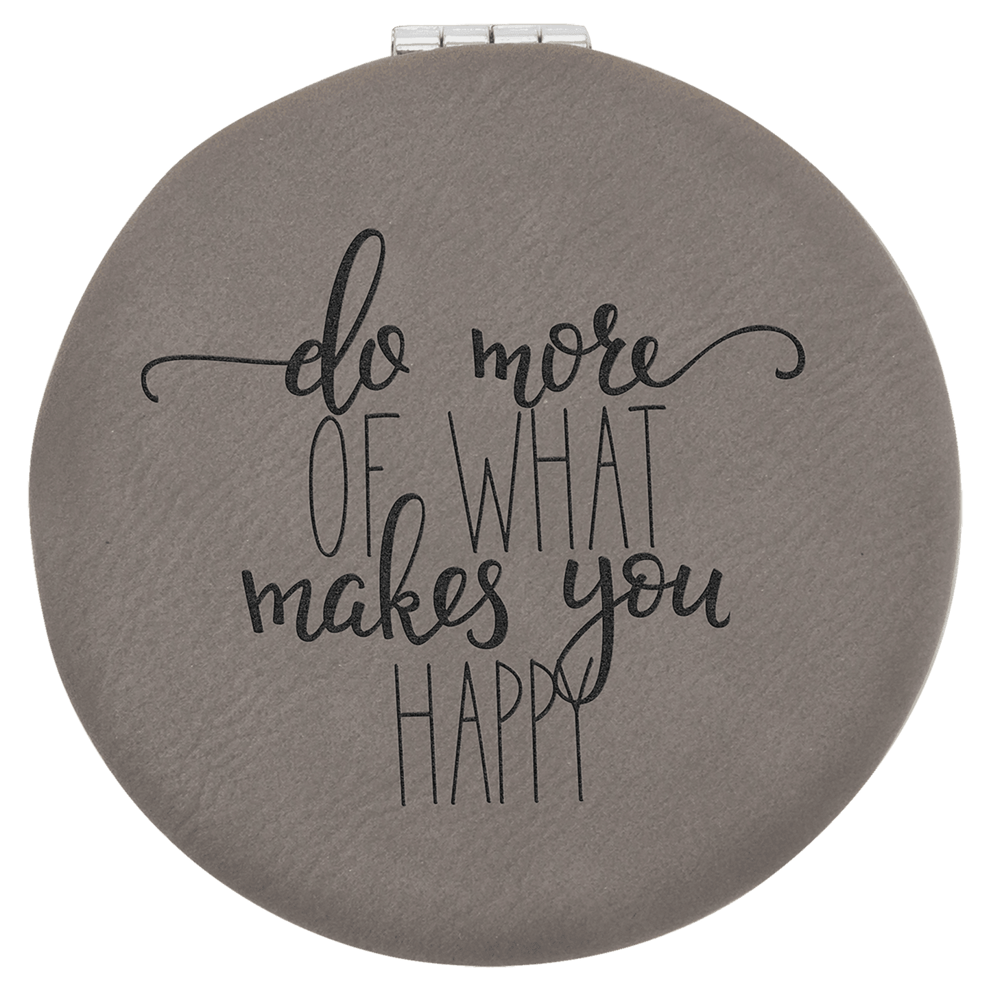 Gray Engravable Leatherette Compact Mirror - 2 1/2"