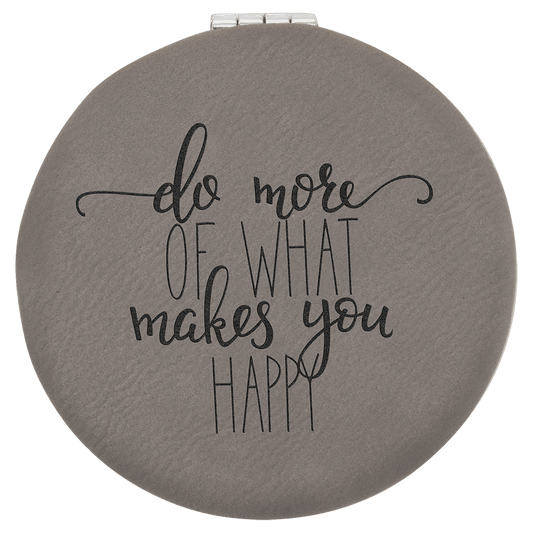2 1/2" Gray Laserable Leatherette Compact Mirror