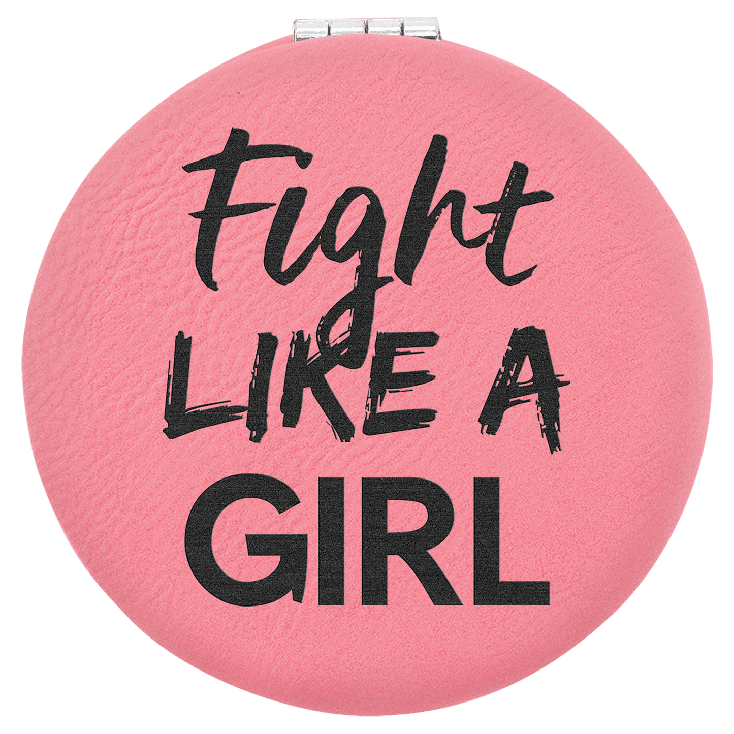 Pink Engravable Leatherette Compact Mirror - 2 1/2"