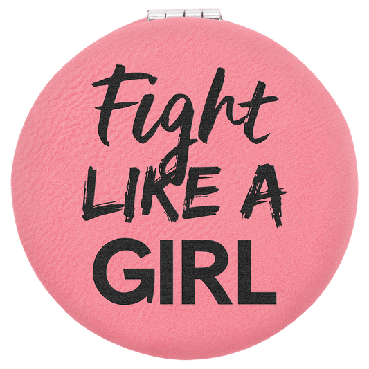 Pink Engravable Leatherette Compact Mirror - 2 1/2"