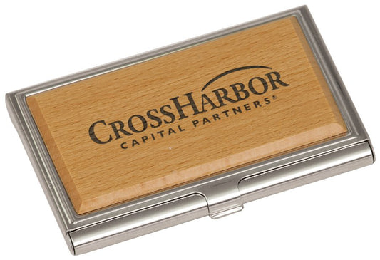 Metal/Wood Business Card Holder - 3 3/4" x 2 1/2"