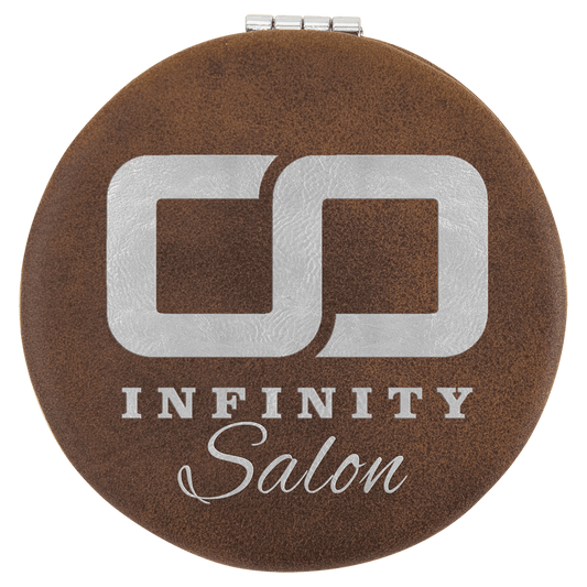 Rustic/Silver Engravable Leatherette Compact Mirror - 2 1/2"